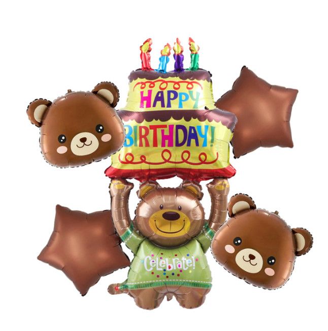 balony dekoracyjne na urodziny miś zestaw balonów gwiazda tort 5 szt