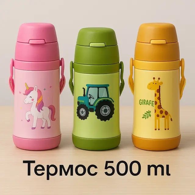 Термос дитячий з трубочкою та ремінцем 320 мл.