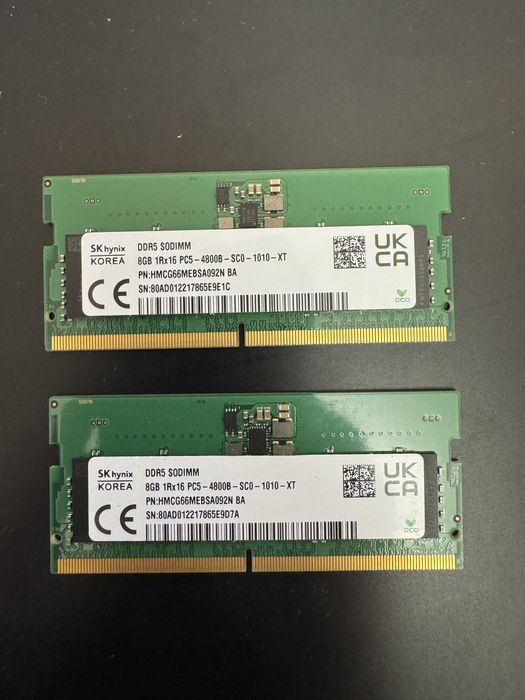 2 плашки ddr5, 8gb, 4800mhz, hynix = 16gb