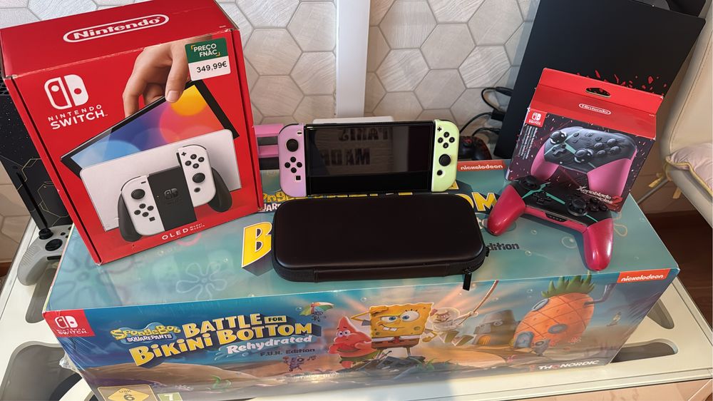 Nintendo switch oled c/garantia + jogo + acessorios