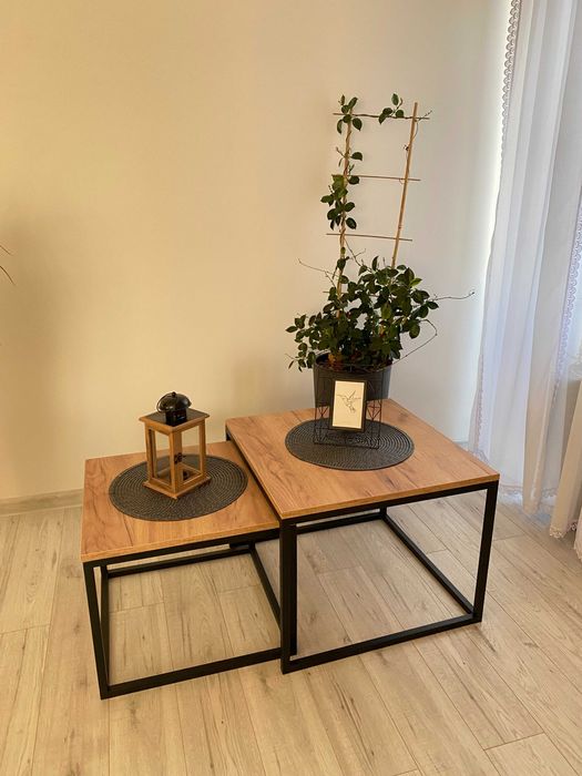 Stoli kawowy 2w1 kwadrat złoty craft, loft, ława