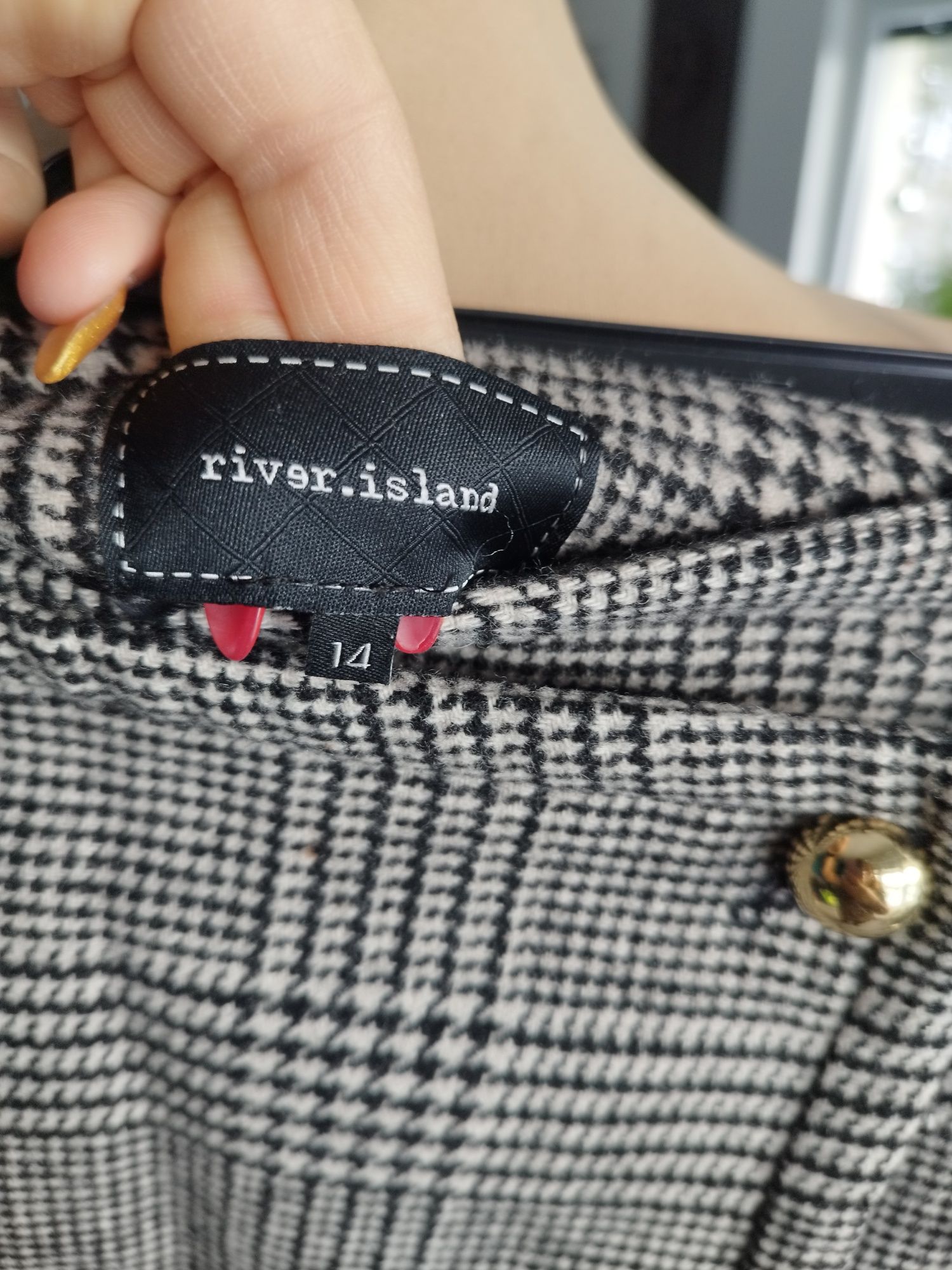 R.42 River island ciepła wełna spódniczka mini w kratkę złote guziki