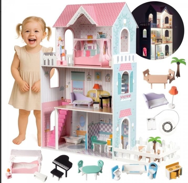 XXL Największy drewniany domek dla lalek - 123 cm