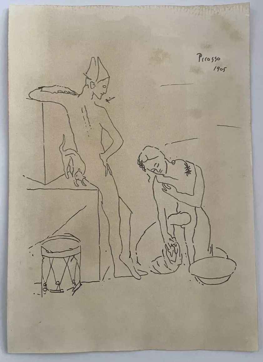 Desenho a lápis assinado e datado Picasso (não litografia)
