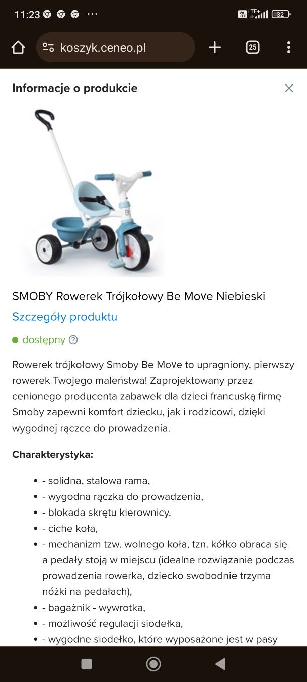 SMOBY Rowerek Trójkołowy Be Move Niebieski