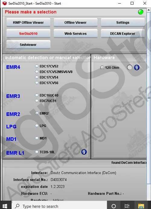 SERWISÓWKA Deutz Fahr SerDia Interfejs DeCom diagnostyczny Poziom ASO