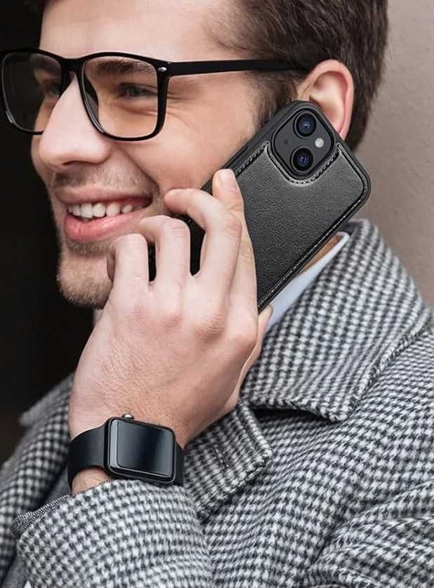 Ocase etui skórzane magsafe iPhone 15 z klapką portfel czarne  2w1