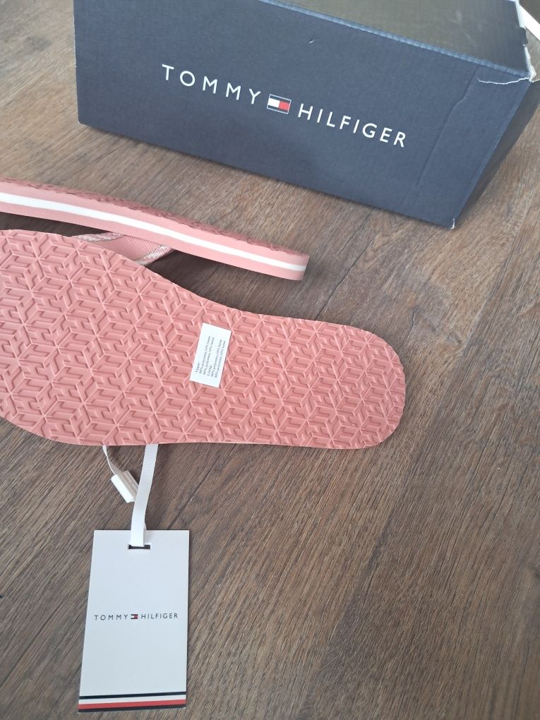Tommy Hilfiger japonki klapki klapeczki różowe 37 webbing sandal lekki