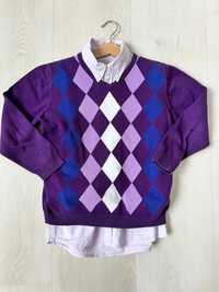 komplet Zara fiolet koszula i sweterek romby 7-8 128 lat stan idealny