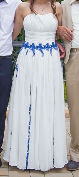 Suknia ślubna empire- ecru z niebieskim