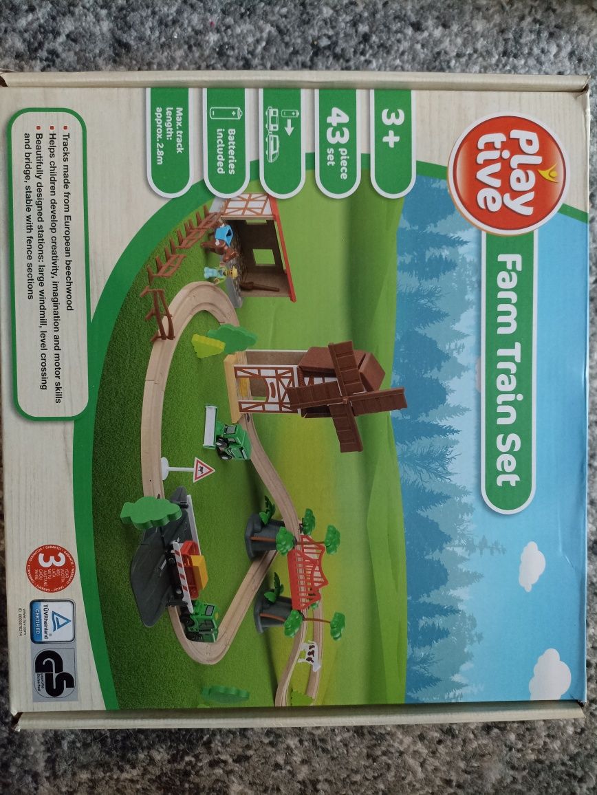 Nowa drewniana kolejka Playtive Farm Train Set farma 43 elementy