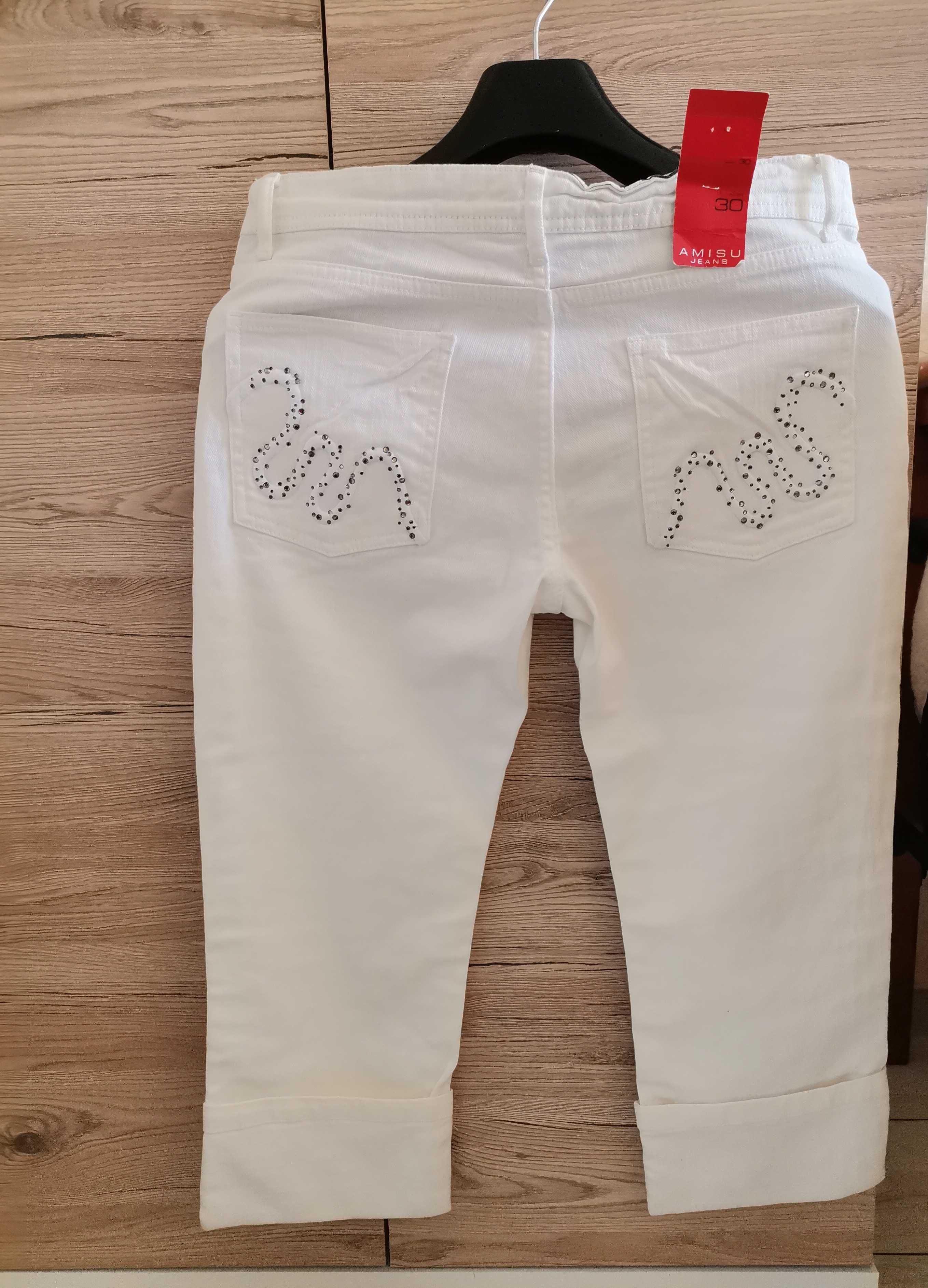 Białe jeansy 3/4  bawełniane damskie