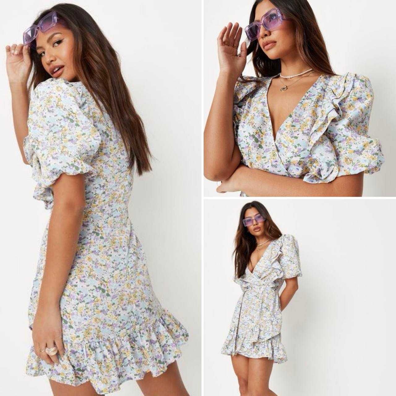 Квіткова коротка сукня на запах Missguided з рукавами буф