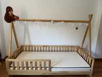 Cama infantil Tipi Mon Lit Cabane 90×190 (madeira natural) + colchão