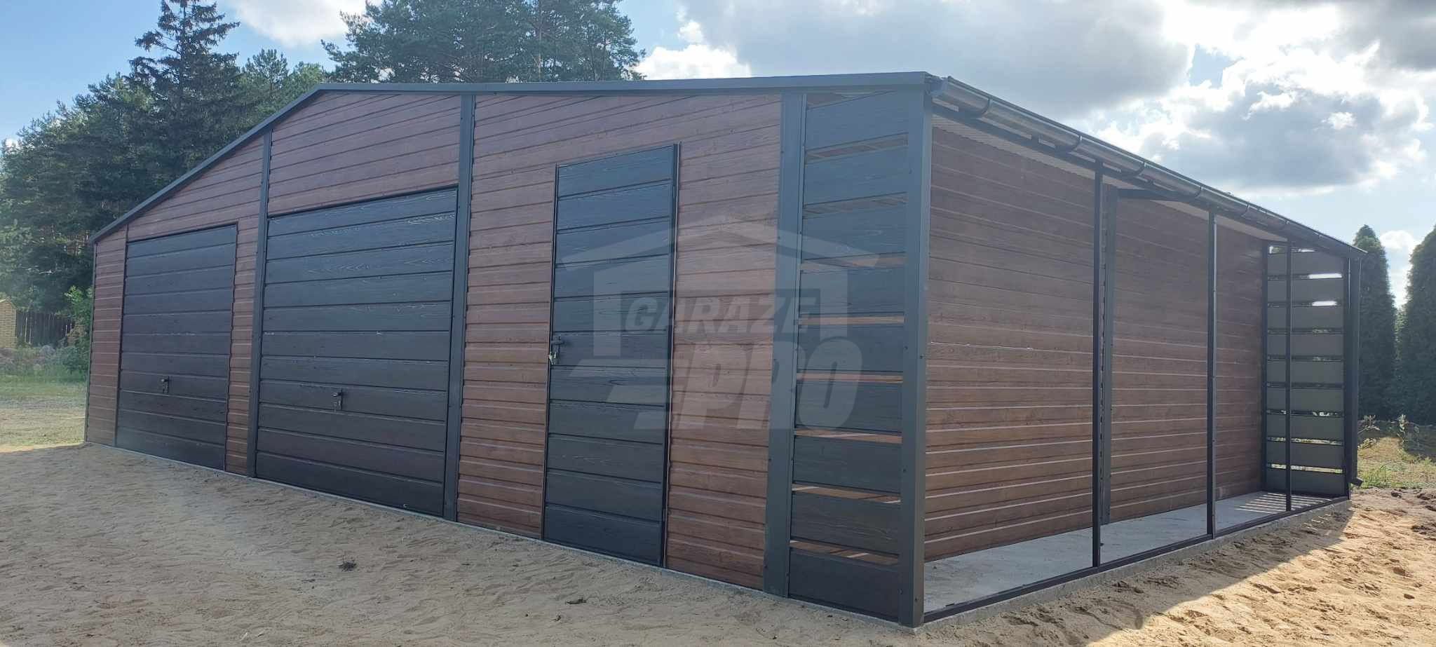 Garaż blaszany 10x6m wiata 1m 2x Brama uchylna 2x okno rynny GP455
