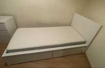 Quarto solteiro, cama, colchao, gavetões e cómoda