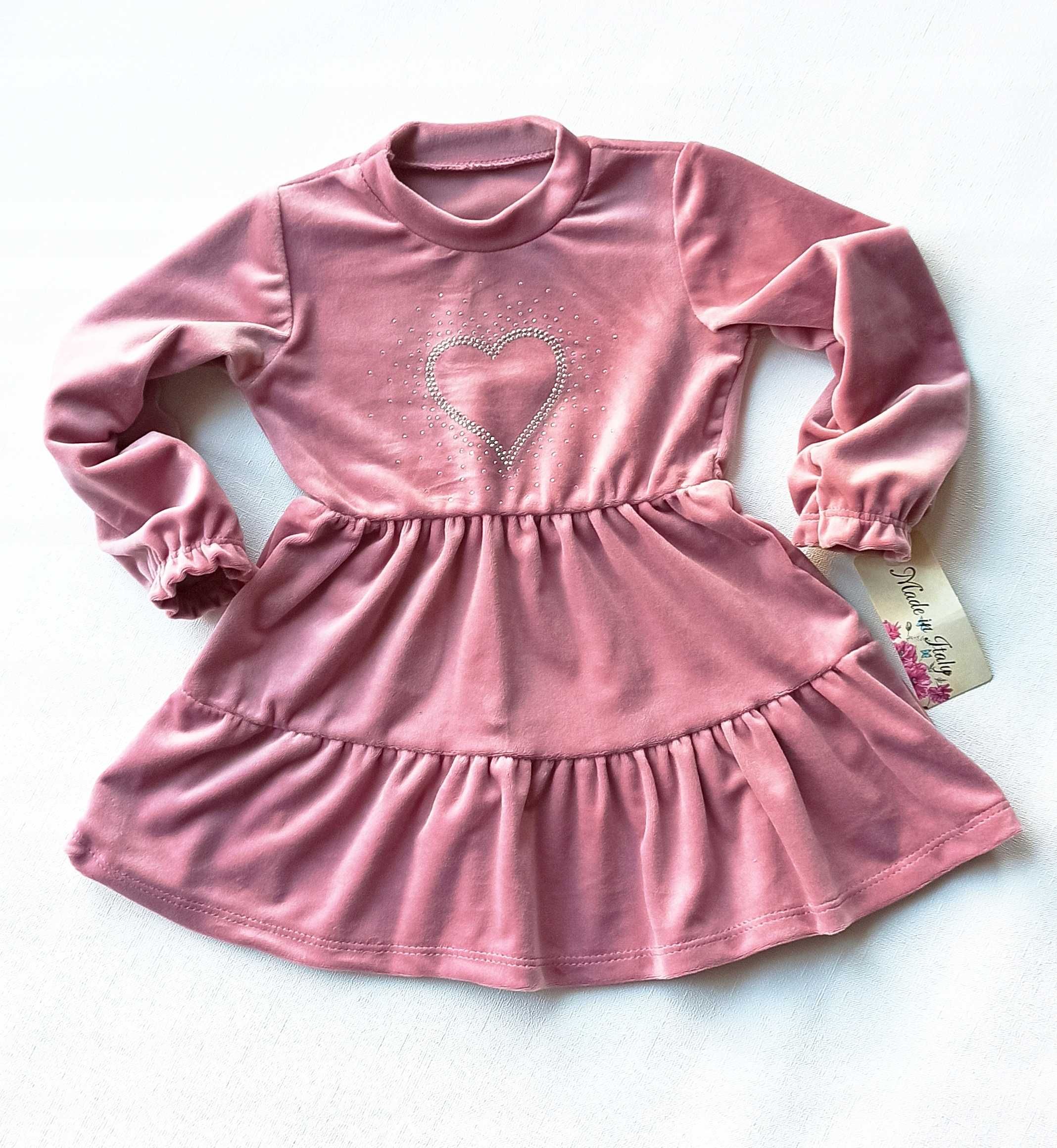 Sukienka welurowa dla dziewczynki różowa nowa  74-80