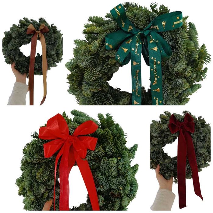 Wianek na drzwi, żywy 45 cm z kokardą, jodła nobilis