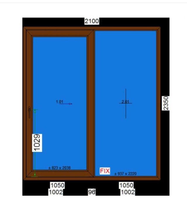 Okno Przesuwne Balkon - OUTLET - NOWE Rehau Orzech Włoski 2100 x 2350
