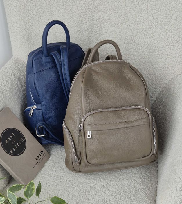 Кожаный рюкзак на молниях, итальянский. Шкіряний рюкзак