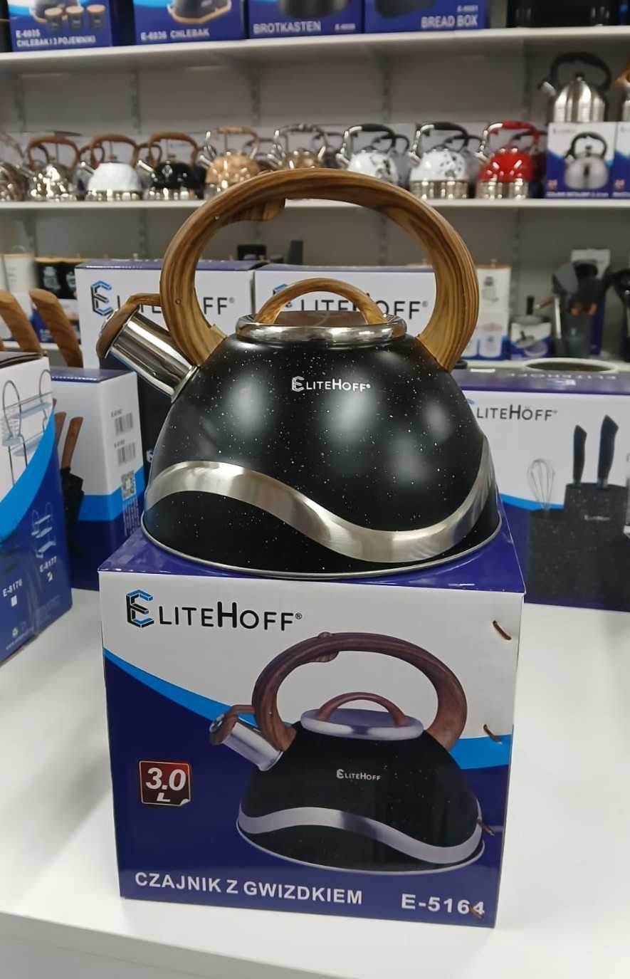 Czajnik z gwizdkiem 3L czarny marmurek Elitehoff 5164
