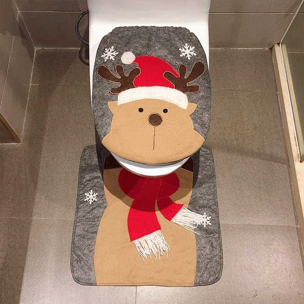 2 peças de decoração para assento de sanita e tapete de Natal