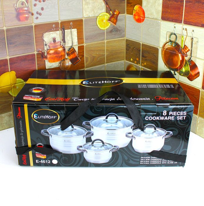 4szt. 6L; 3,5L; 2,5L, 1,8L Soliny Zestaw Garnków z czarnymi Uchwytami