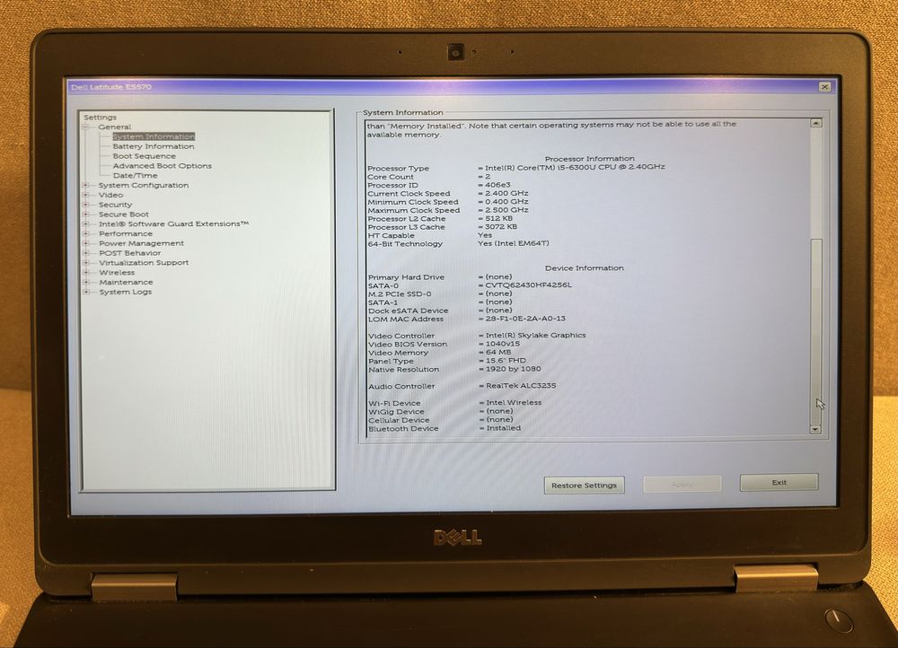 Dell Latitude E5570 i5-6300U, 16GB ram, 240GB SSD