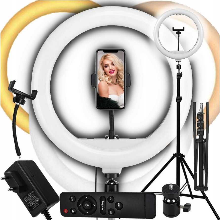 NOWA LAMPA Pierścieniowa LED RING 30cm SELFIE TikTok + STATYW 220cm