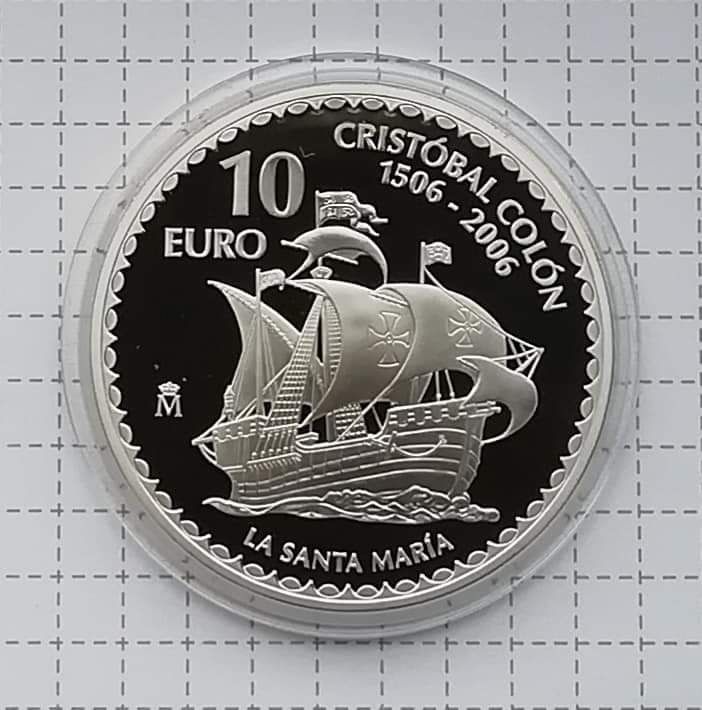Срібна монета 10 Євро 2006 р. Пруф. 500 років смерті Колумба. 27 грам.