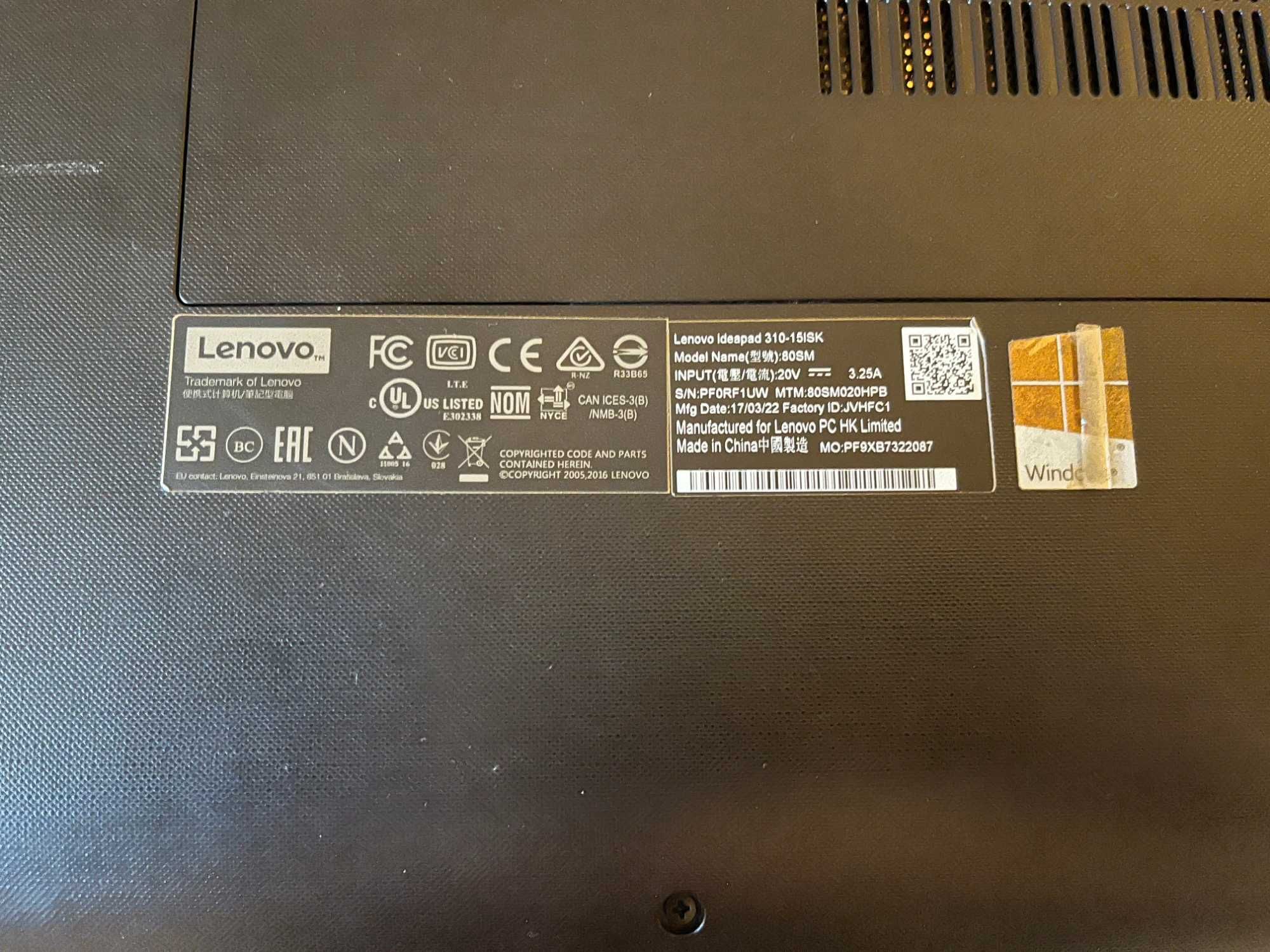 Lenovo ideapad 310-15ISK, I3-6006U, 8GB RAM, SSD 250GB, WIN11