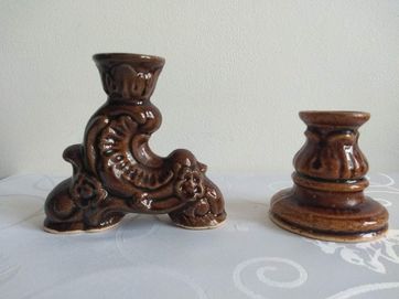 2 x Ceramiczny świecznik porcelit brązowy retro vintage PRL