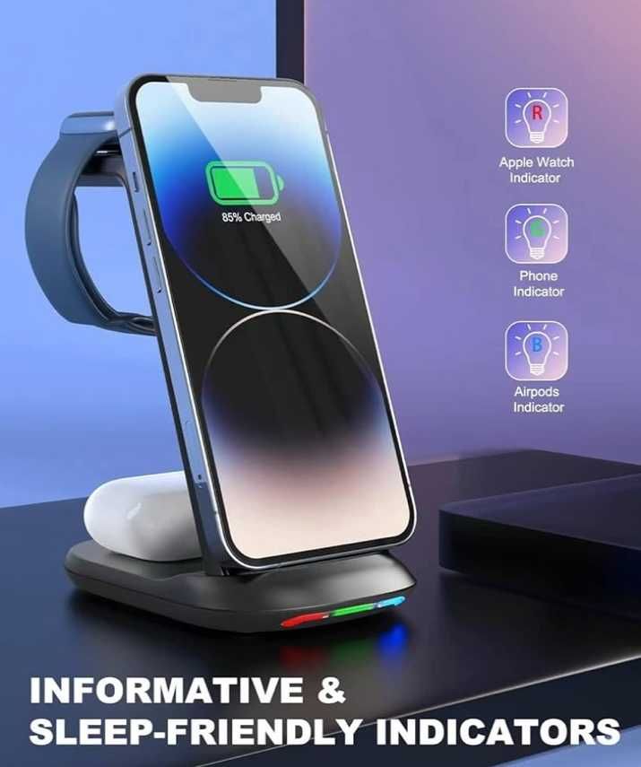 Ładowarka stacja bezprzewodowa indukcyjna 3w1 Iphone Watch AirPods 18W