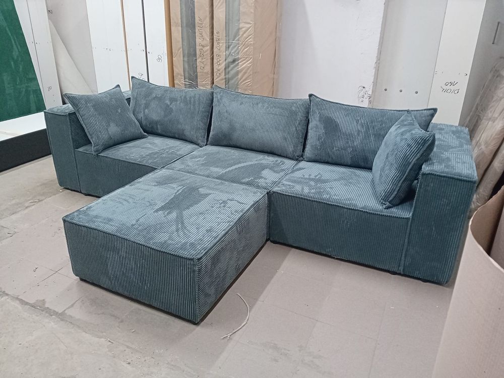 Narożnik sofa kanapa modułowa w tkaninie sztruks Poso jasny beż