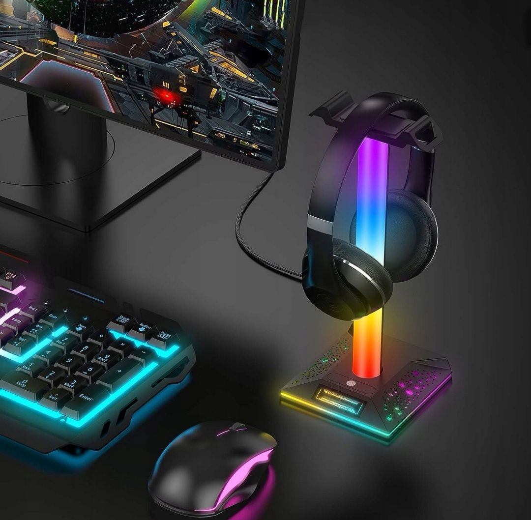 Stojak  Uchwyt słuchawkowy  Podświetlenie RGB 2XUSB Sterowanie dotykow