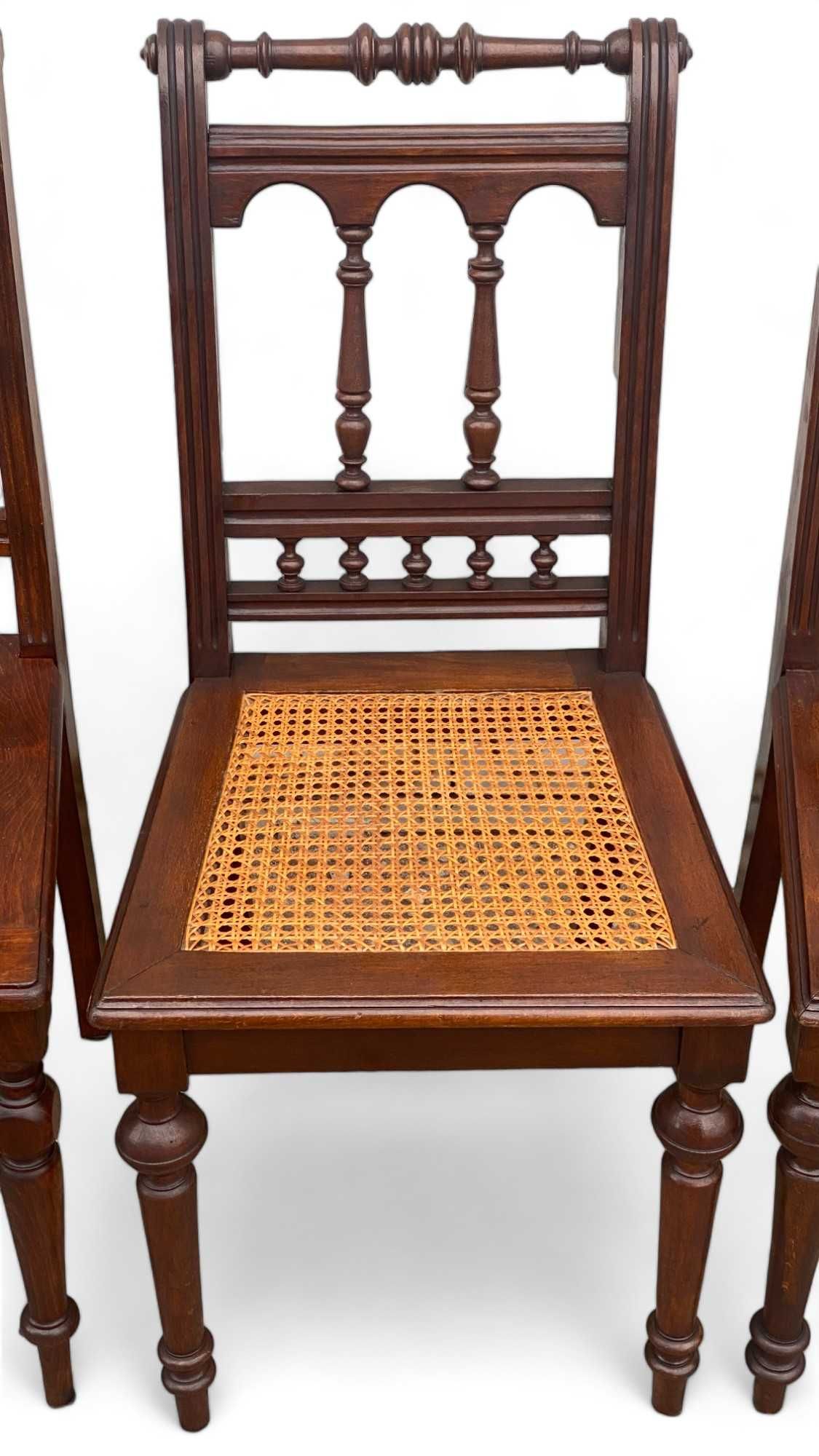 6 krzeseł eklektycznych z rafią KOMPLET, orzech, krzesła stylowe
