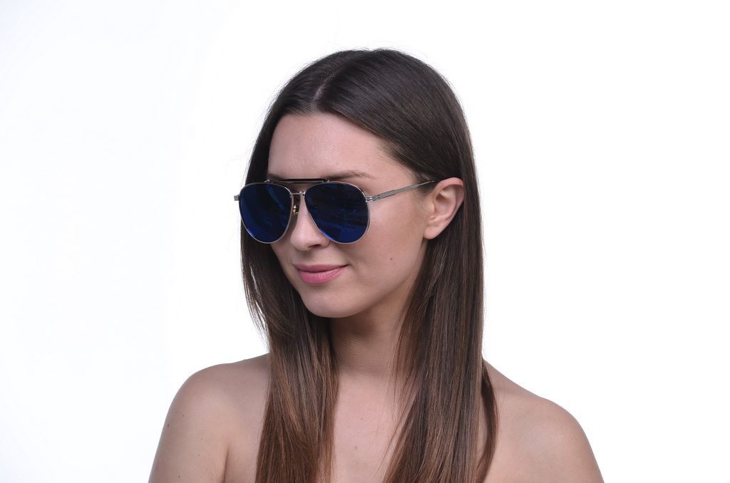 Женские солнцезащитные очки капли 8229blue защита UV400 + чехол