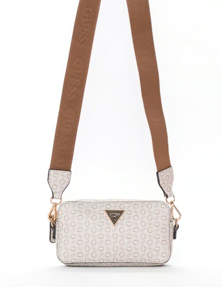 Guess La Rosa Mini torebka crossbody camera bag biala brazowa