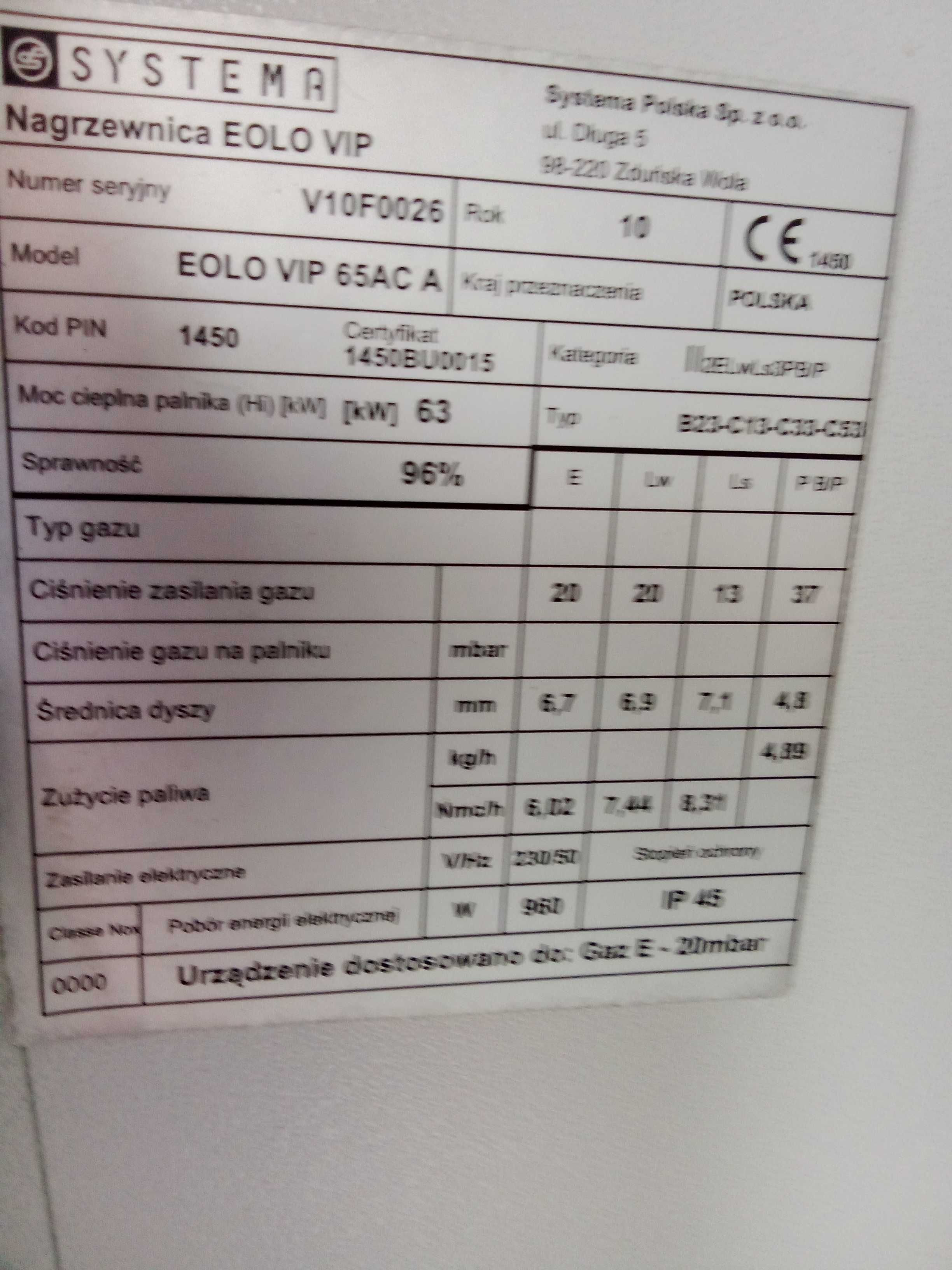 Nagrzewnica gazowa eolo systema  63 kw
