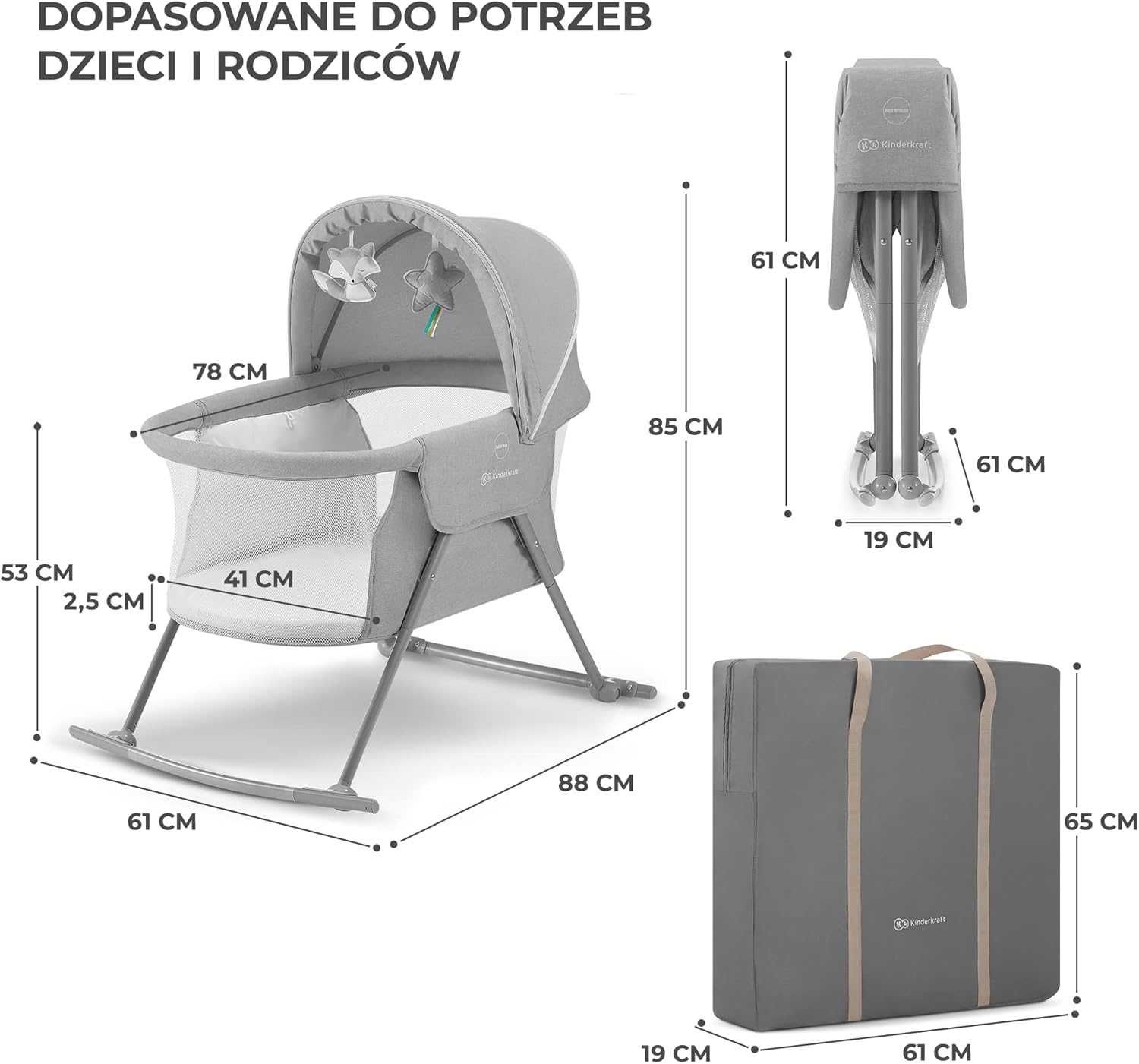 Kinderkraft LOVI Łóżeczko dziecięce 3 w 1