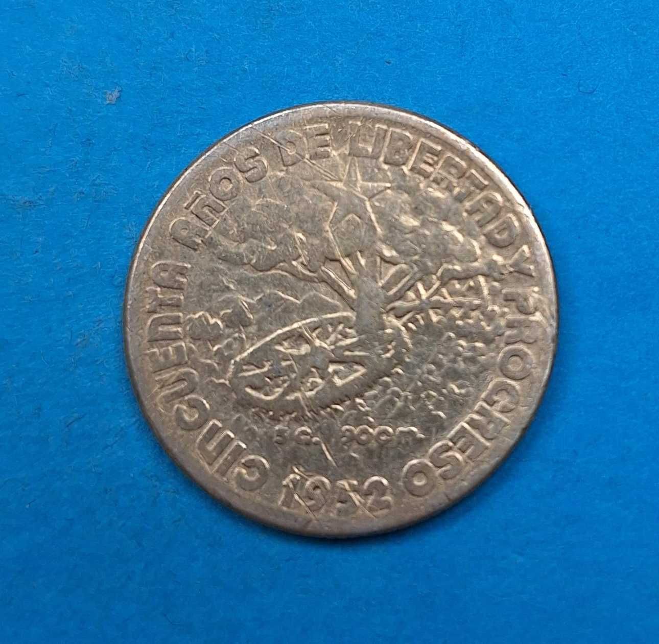 Kuba 20 centavo 1952, 50 rocznica republiki Kuby, dobry stan, Ag 0,900