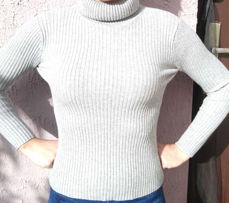 Damski ciepły golf szary S  -  Promocja 2 plus 1 GRATIS.