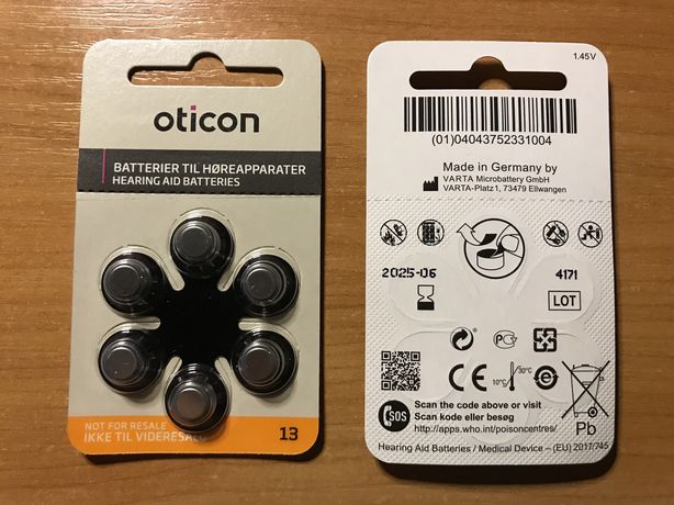 Батарейки до слухових апаратів, слуховых аппаратов, Air Zinc 13 Oticon