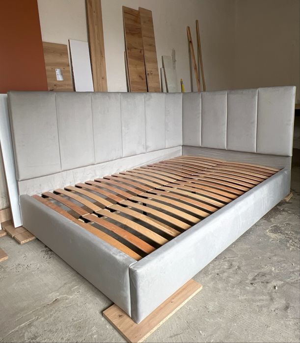 Ліжка кутові дитячі м’які велюрові односпальні полуторні буквою Г