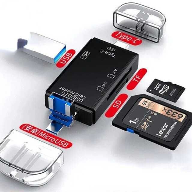 Leitor de cartões de memória tipo C e USB 3.0 para SD/ Micro SD/ USB