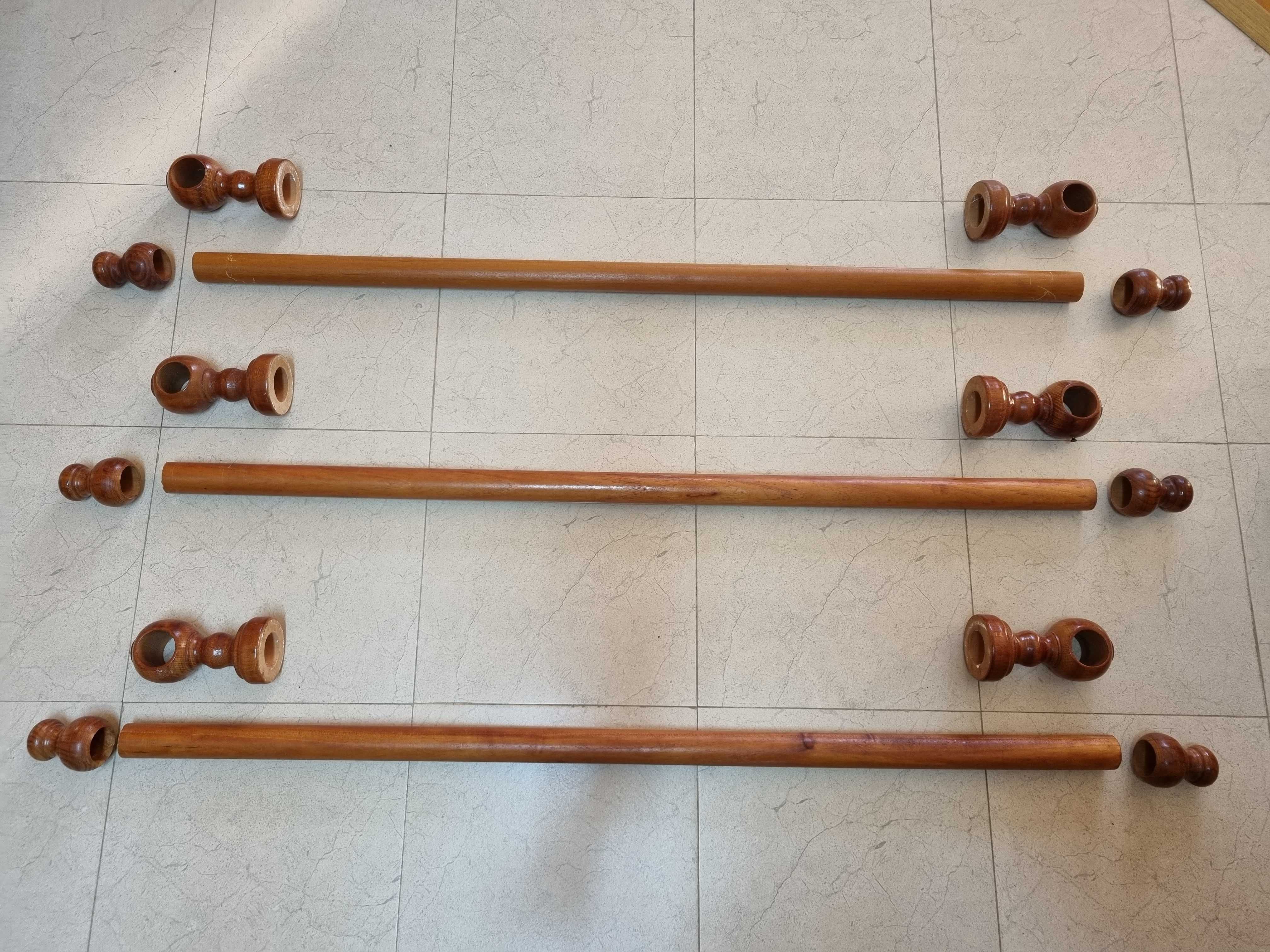 Conjunto varões para cortinado, em madeira, c/ 1.00 m + acessórios