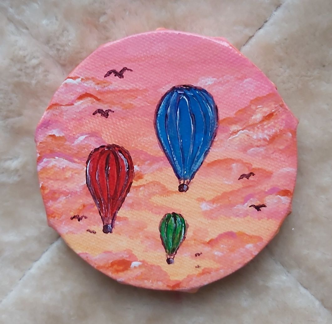 ZACHÓD I BALONY obraz akrylowy okrągłe płótno 10x10cm abstrakcja