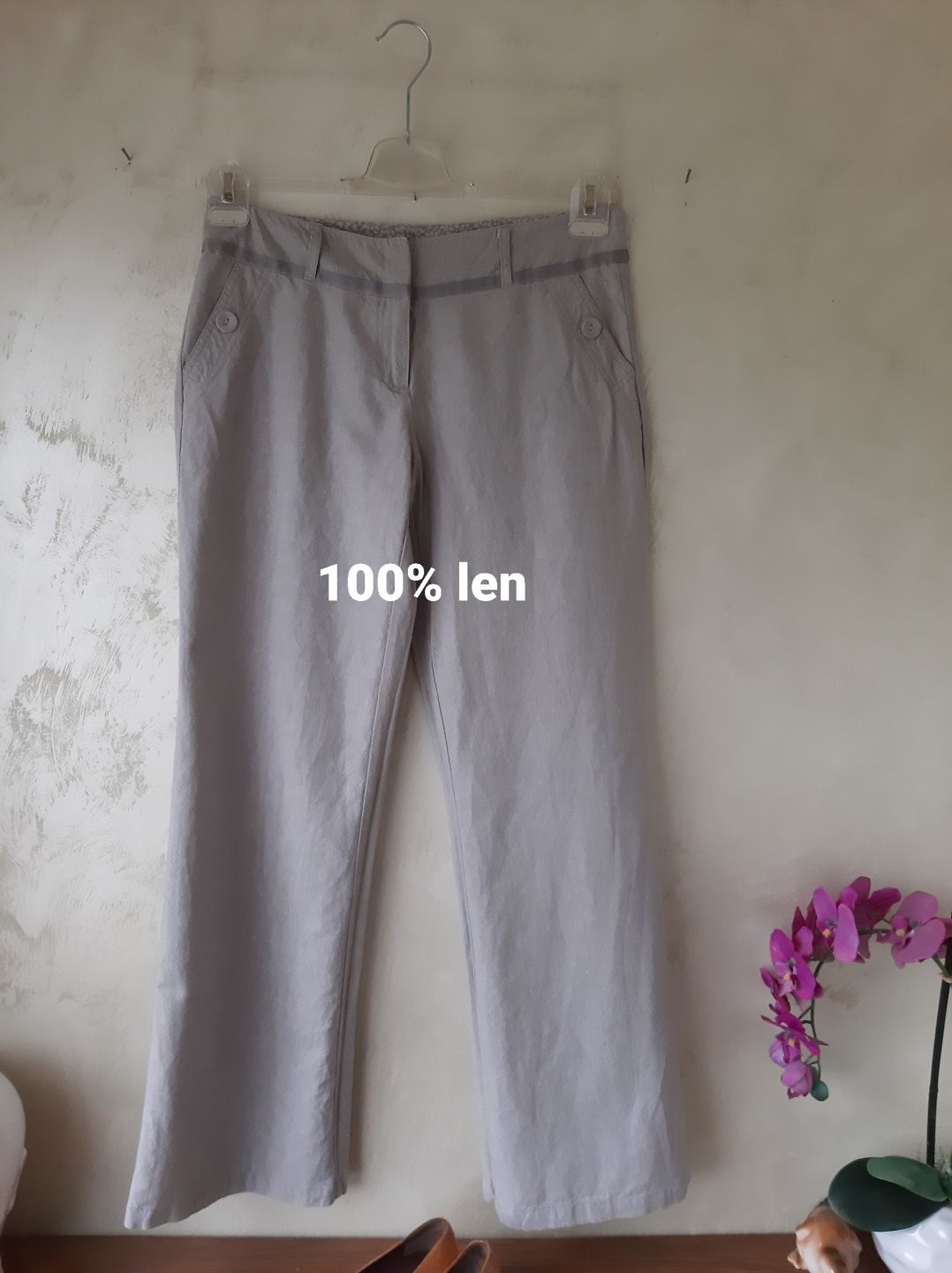 Letnie lniane spodnie vintage szerokie nogawki 38/40