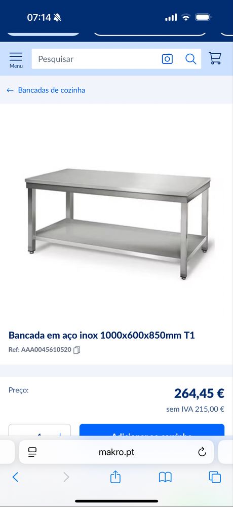 Mesa de trabalho em aço - restaurante
