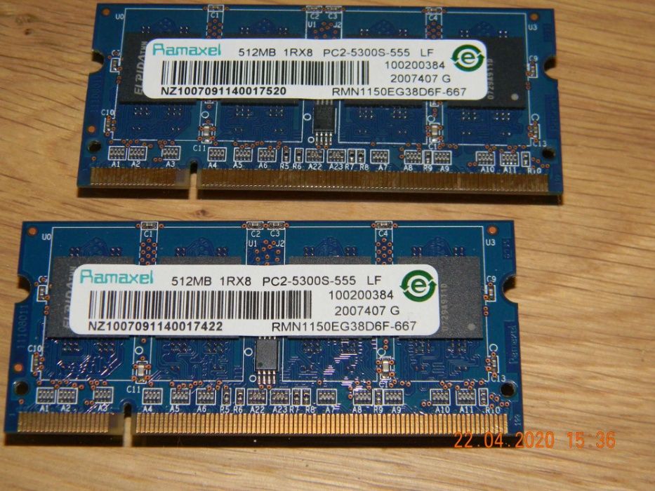 Pamięć RAM Ramaxel 2 x 512 Mb DDR2 SODIMM PC2-5300S-555 do laptopa